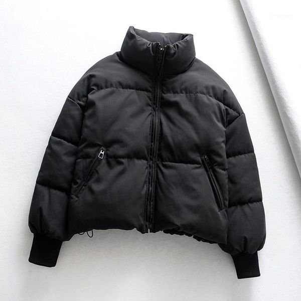

women solid khaki oversize parkas thick 2020 winter zipper pockets female warm elegant coat jacket 6a1201, Black