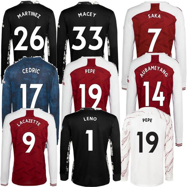 

2020 2021 long sleeves tierney saka willian soccer jerseys maitland-niles thomas pepe home away 3rd goalkeeper football shirt uniforms, Black;yellow