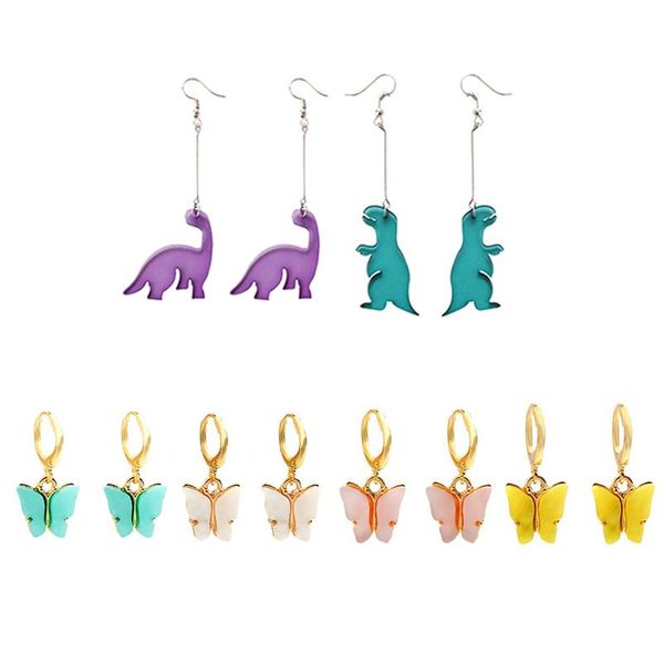 

cute transparent acrylic dinosaur butterfly drop earrings long dangle hook earrings for women girl gift jewelry party sqcoss