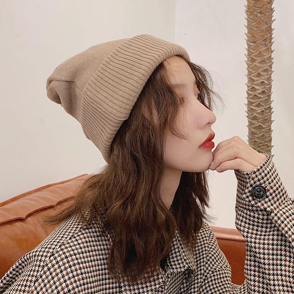 

Woolen Hat Women Autumn/winter Thickened Warm Double-layer Knitted Hat Khaki Simple and Versatile Ear Protection Pile, Blue;gray