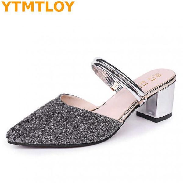 

luxury women's shoes high heels 2020 summer new sequins embellish wedding party women's shoes large size 35-45, Black