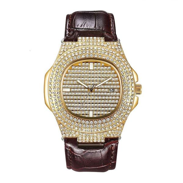 

fashion diamond watch inlaid belt men's quartz watch man, Slivery;brown