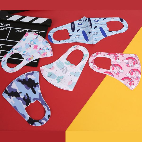 

printed ice silk protective children kids masks dustproof breathable anti-haze repeatable washing customizable shields mouth mask