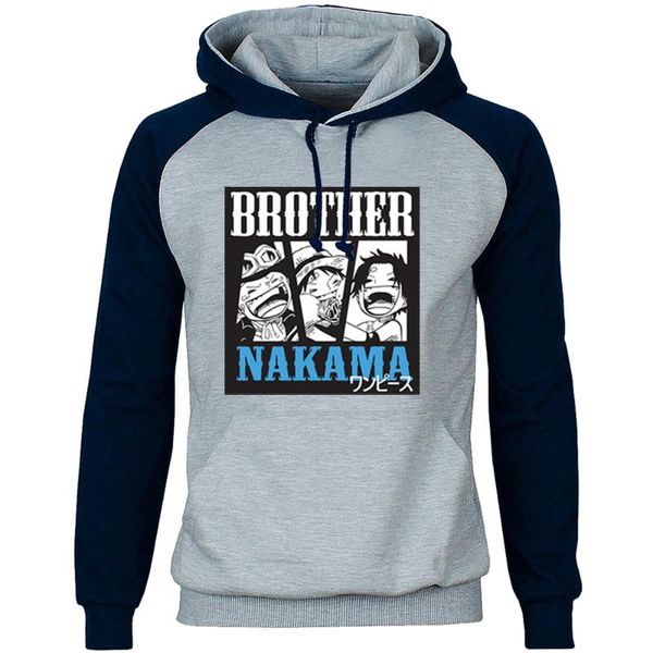 

men's hoodies & sweatshirts japanese anmie one piece brother nakama raglan pullovers men harajuku streetwear crewneck tracksuit, Black