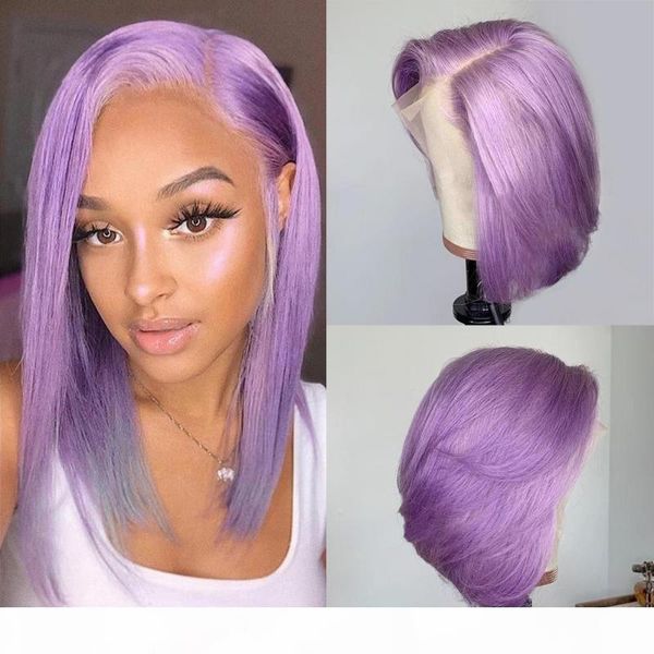 

150% density lace front human hair wig 13x6 deep part transparent lace purple straight brazilian remy colored human hair bob wig, Black;brown