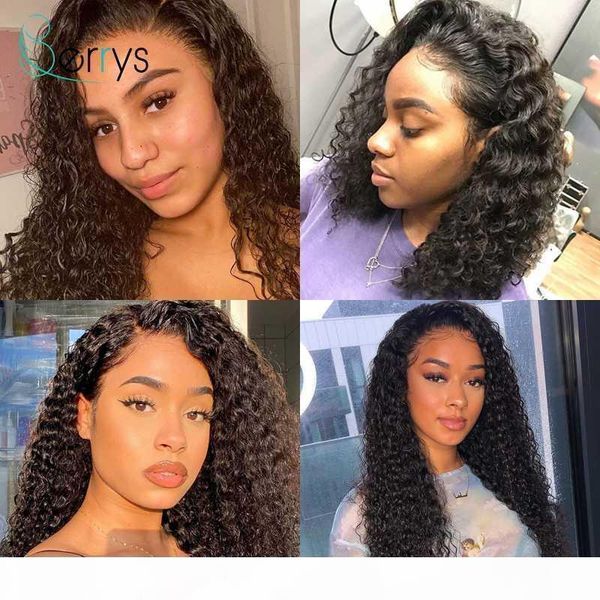 

malaysian curly human virgin hair wig lace frontal wigs deep wave 13x4 lace front wig berryshair transparent black women, Black;brown