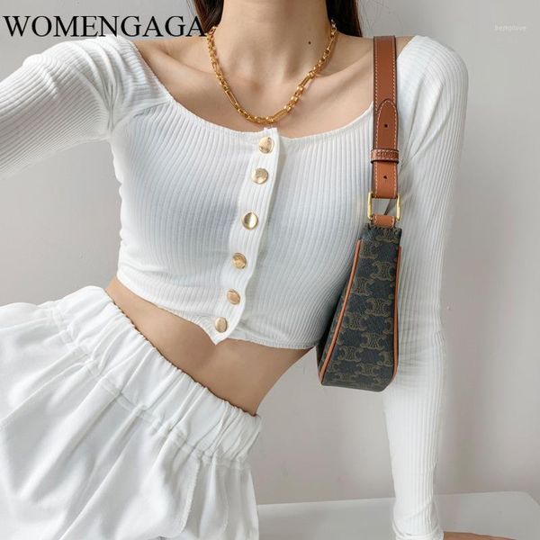 

womengaga slash neck strapless for women single breasted button autumn slim long sleeve pullovers thin sweater skqk1, White;black