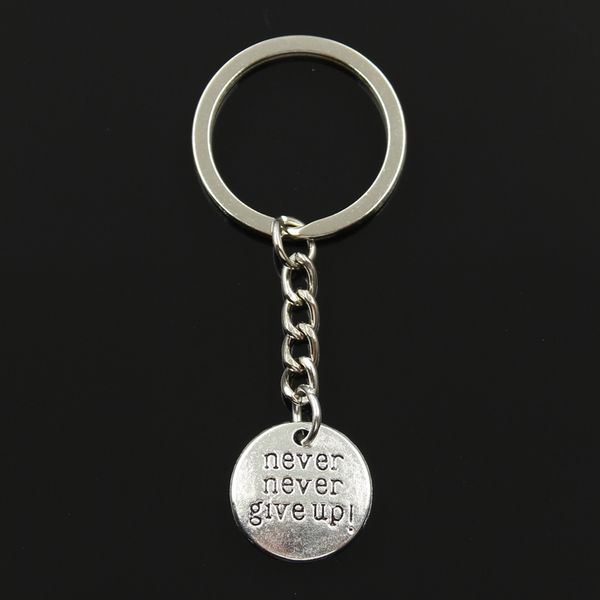 

fashion 30mm key ring metal key chain keychain jewelry antique bronze silver color plates never never give up 20x20mm pendant