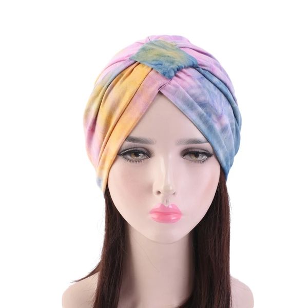 Mulheres Modal Tie Tintura Turbante Turbante Muçulmano Hijab Chemo Cancer Cancro Islâmico Perda de Cabelo Chapéu Cabeça Lenço Turbante Chemo Cap de moda árabe