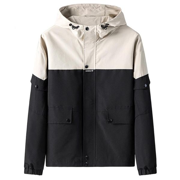 

men's jackets autumn casual hip hop splice plus size zipper pocket hoodie thin coat chaquetas para hombre dropshiping 2021 w1004, Black;brown