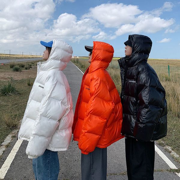 

men's fashion thicken solid color parkas winter new woman hooded couple korean streetwear casual warm oversize coat kg-140, Black