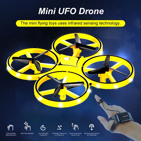

mini quad copter induction drone smart watch remote sensing gesture aircraft ufo hand control drone with led light kid gift