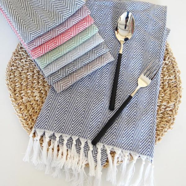 

table napkin handmade cotton dyed dish dinner tassel home kitchen towel1