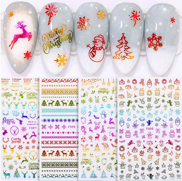 

new 2021 winter christmas slider nail decals decoration nail art sticker diy manicures 3d accessory transfer foil xmas gift, Black