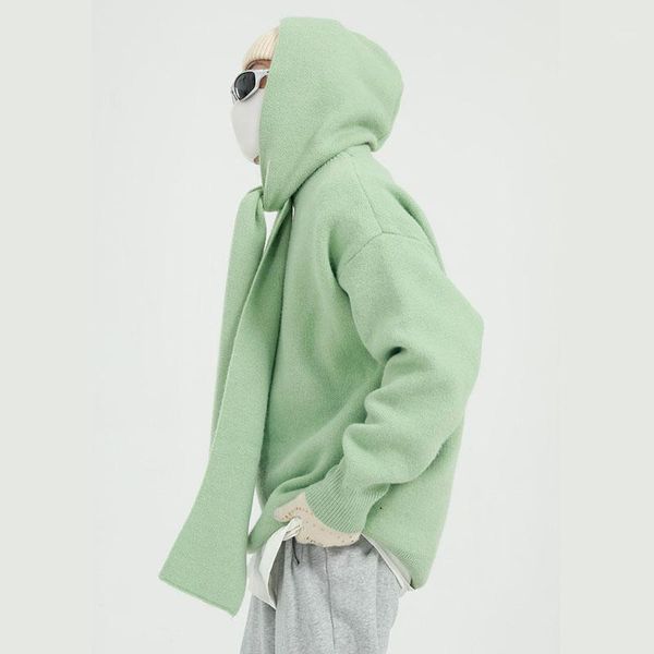 

6 colors men removable hooded scarf pullover sweater male women streetwear hip hop loose casual solid color knitwear sweater1, White;black