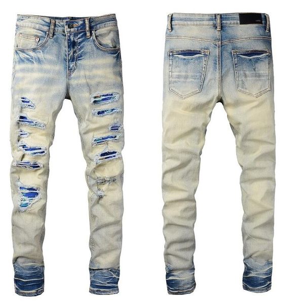 

2022 high quietly designers jeans distressed ripped locomotive slim jeans fashion black pants reverse mens pant, Blue