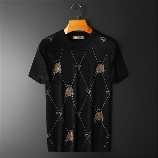 

2021 new designers t shirts mens summer casual mens designer t shirts short-sleeved rhinestone slim crew neck tee mercerized cotton, White;black