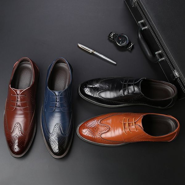 2022 New Men's Business Couro Shoes Formal Dress Sapatos de Moda Ponto Ponto de Tee Lace Passeios Plus Size 38 48