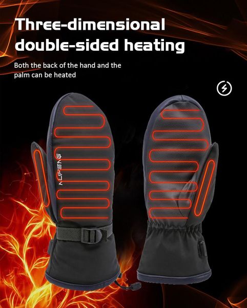 

ski gloves full finger heated mittens touch screen waterproof windproof electric heating mitten mens womens warm