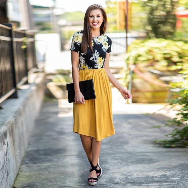 

women floral print dress summer short sleeve high waist boho beach dress 2019 casual loose party club dresses female vestidos1, Black;gray