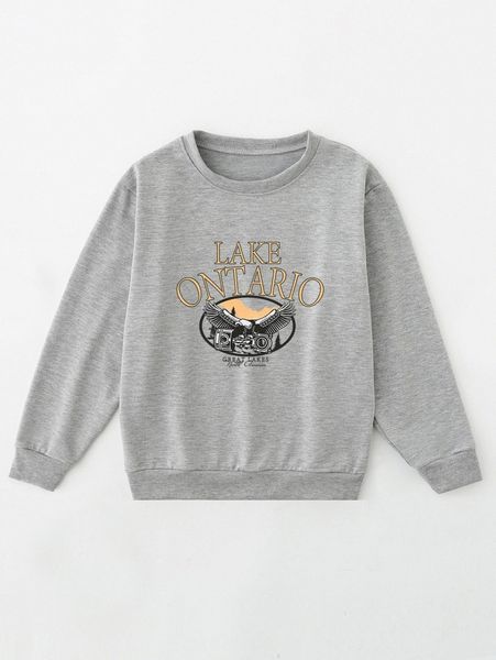 

1pc letter & eagle print pullover t8y0#, White;black