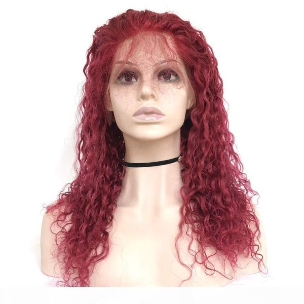 

burgundy human hair wigs virgin peruvian remy human hair full lace wig kinky curly lace front wig with baby hair #99j, Black;brown