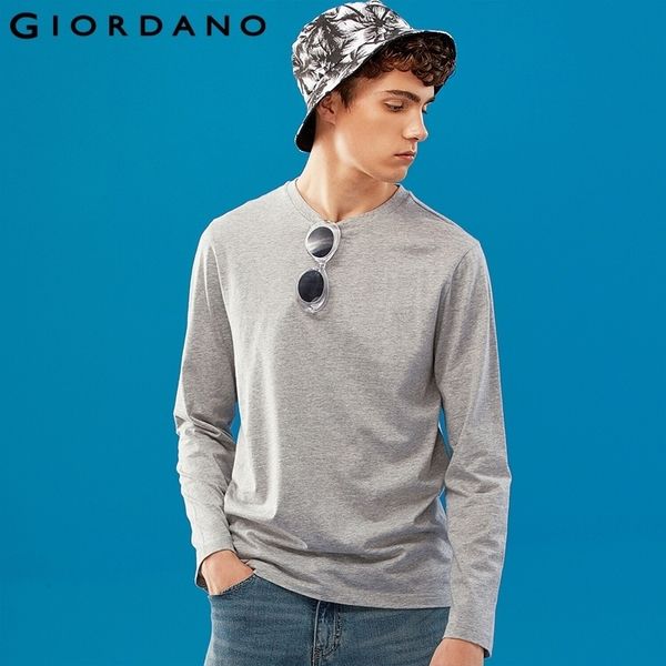 Giordano homens camiseta manga comprida camiseta homme de marque camisa sólida camiseta para homens 100% algodão camisetas hombre homens macios roupas 201202