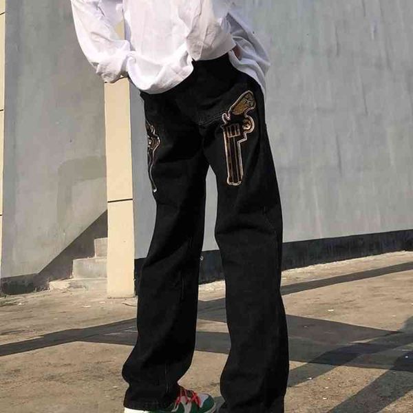 

new men and women ins street hip hop embroidery retro jeans european american high loose casual trousers 0309, Blue