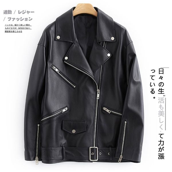 Lautaro Black Faux Couro Biker Jaqueta Mulheres Drop Drop Manga Longa Zíper Plus Size Motocicleta Casaco 5XL 6XL Mulheres roupas 201226