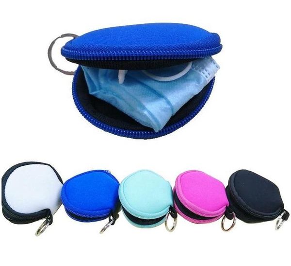 

rts mask holder storage box plain color for sublimation waterproof earbud case bag neoprene zipped coin purse face cover bag with keyring