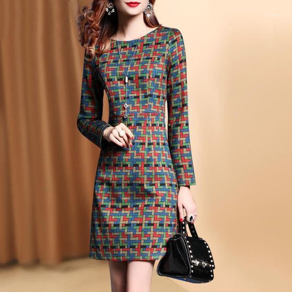 

elegant women's dress casual stripe printing color black o-neck dress long sleeve a-line party fashion ss10621, Black;gray