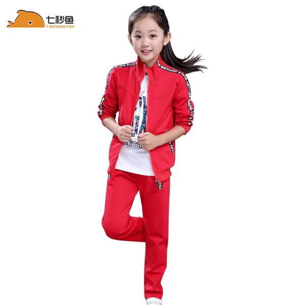 

kids clothes 2020 girls clothing sets 4-15 girl outfits two piece sport sets girls spring clothing set kids training suit lj200818, White