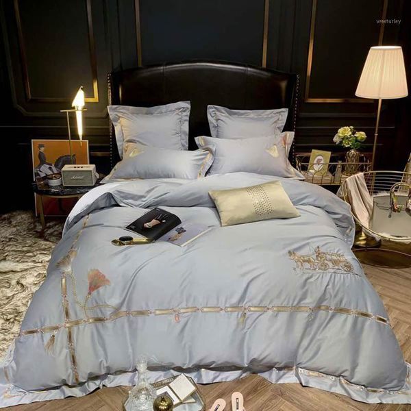 

bedding sets papa&mima golden luxury european egyptian cotton set embroidery  king size duvet cover fitted sheet pillow shams1
