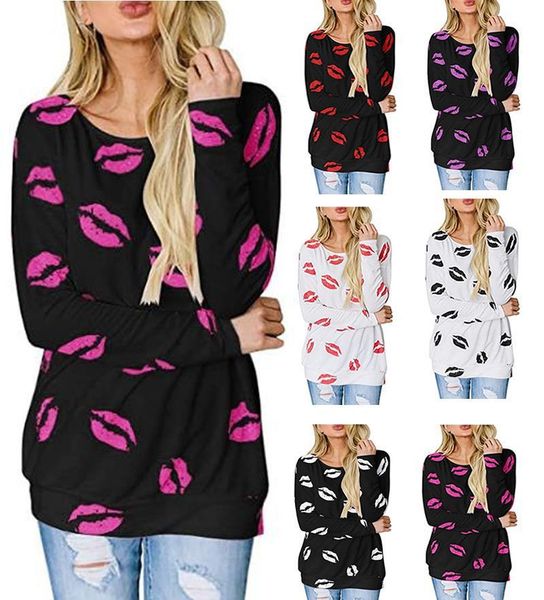 

2020 fashion women casual long sleeve autumn t-shirt lip print t shirt winter tees femme ladies tshirt clothes plus size s-5xl, White
