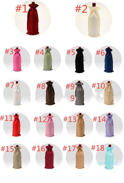 

uwsodustproof 18 colors linen drawstring wine bags bottle packaging bag champagne pouches party gift wrap