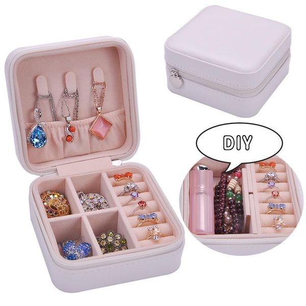 

waterproof pu leather jewelry box portable candy color earrings ring storage case exquisite jewelry organizer, Pink;blue