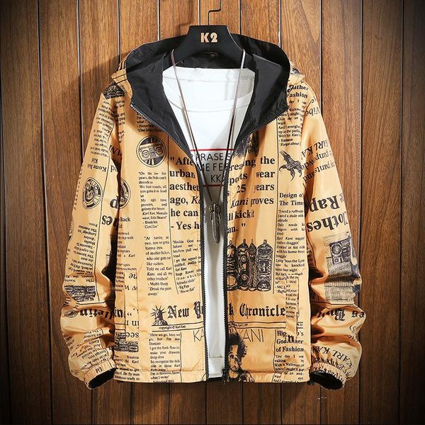 

2020spring men's new coat double-sided wear casual jacket male korean version of loose fashion hooded jacket letter printed male, Black;brown