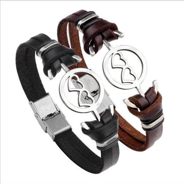 

2020 new design fashion exquisite gift great for couple stainless steel heart prints leather bracelet creative gift accessories, Golden;silver