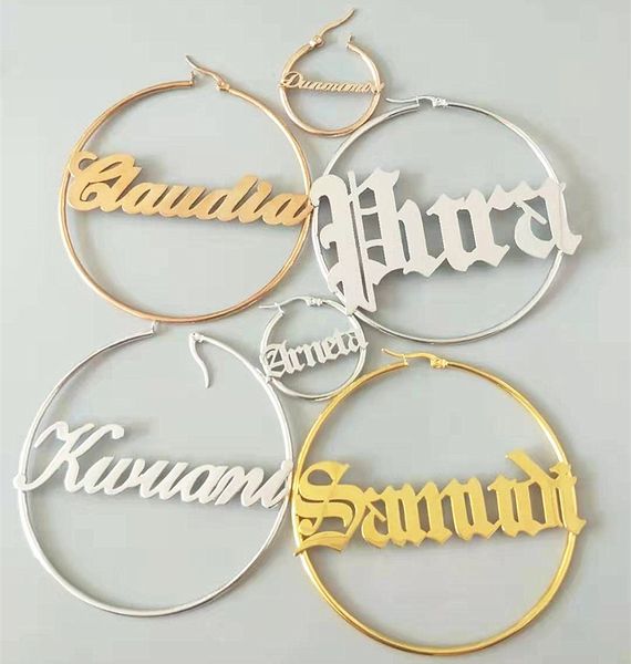 

hiphop brincos big circle personalized custom name earrings for women boho jewelry christmas gift rose gold silver pendientes 200923, Golden;silver