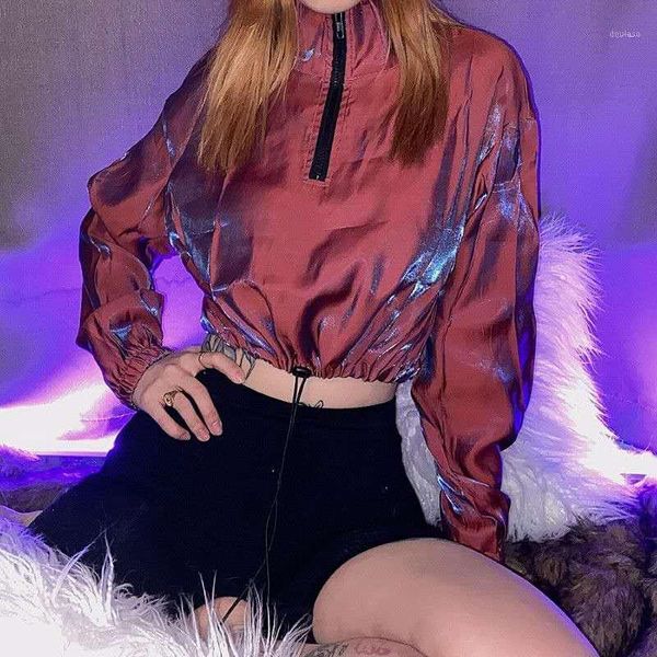 

stand collar zipper women's long sleeve short coat fashion drawstring lady casual clothing red size s,m,l1, Black;brown