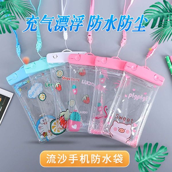 

touch cover sealed large screen transparent pvc cartoon quicksand inflatable floating mobile phone waterproof bag