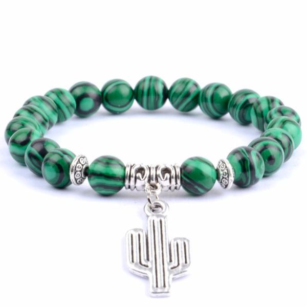 

bohemia bracelet men natural stone beaded bracelets & bangels for women cactus plant charm bangle wristband pulseras jewelry, Golden;silver
