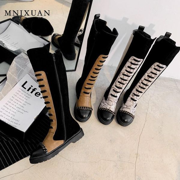 

boots mnixuan fashion women shoes winter knee high 2021 platform round toe punk zipper brown size421, Black