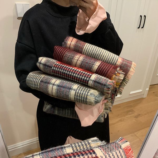 

brand east gate scarf women's winter brand version versatile british plaid scarf warm neck and thickened shawl klwe, Blue;gray