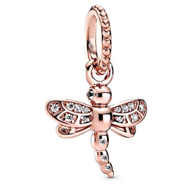 

selling silver 20pcs rose gold dragonfly crystal for pandora european charms beads pendant dangle fit snake safety chain diy charm bracelet, Black