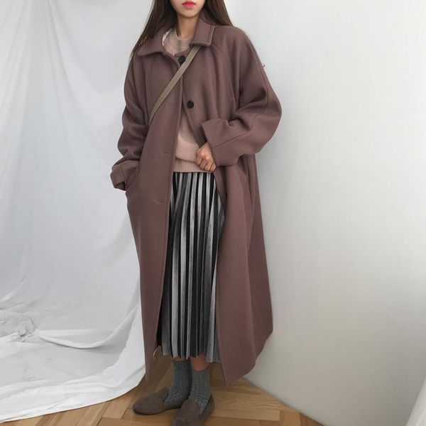 

women trendy single breasted thickening warm woolen coat oversize retro womens simple elegant casaco feminino1, Black