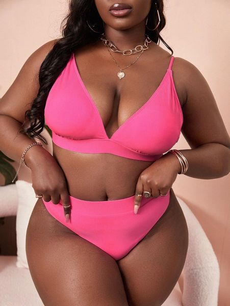 

plus solid bikini swimsuit 601g#, Black