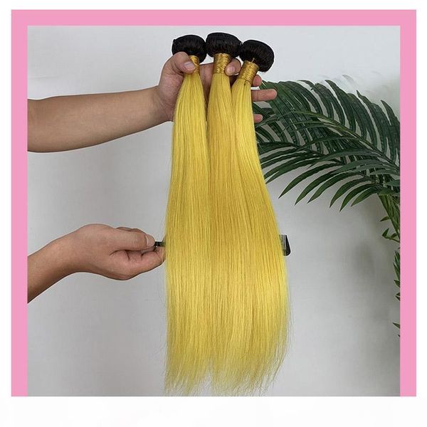 

indian straight two tones color 1b yellow three bundles hair extensions 1b yellow 10-28inch 100% human virgin hair products wholesales, Black