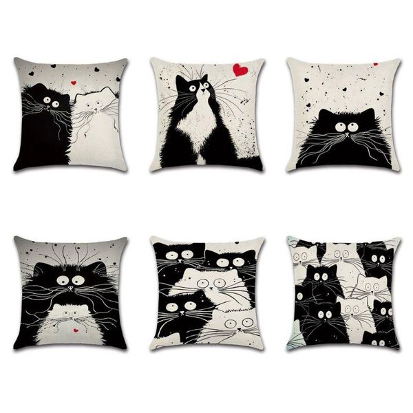 

cartoon lover black white cat print throw pillow case polyester decorative cushion cover for sofa couch car bedroom