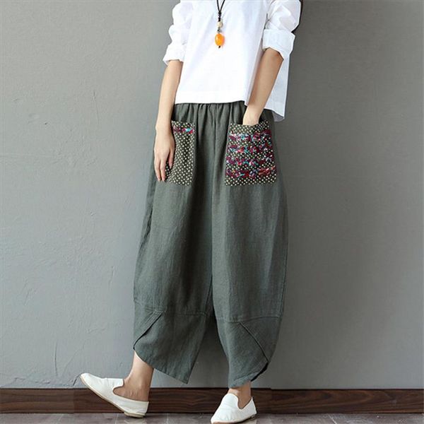 

sarouel pantalon femme harem pants boho vintage cotton linen wide leg pants 2019 women hippie trousers big size 2xl, Black;white